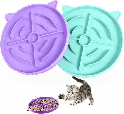 MateeyLife Slow Feeder Cat Bowl, 2 Pcs Cat Puzzle Feeder, Non-Slip Silicone Cat Dish, Prevent Overeating Cat Slow Feeder for Dry and Wet Food, Pet Bowls to Slow Down Eating, Easy to Clean in Saudi Arabia
