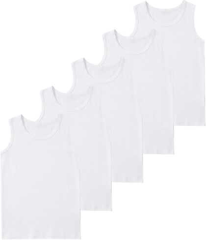 5 قطع من القمصان الداخلية القطنية الأساسية للأولاد بدون أكمام ناعمة للأطفال (2T-16Y) in Kuwait