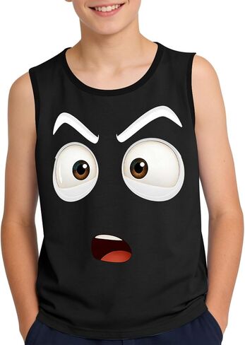 Girls Boys Athletic Tank Top Novelty Funny Print Tee Comical Face Graphic Eye-Catching Cartoon Expression Sleeveless T in Saudi Arabia