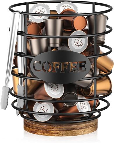 Uniclife K Cup Holder with Ice Tongs, Large Capacity Coffee Pod Holder for 10-30 Capsules, Metal Wire K Cup Organizer Coffee Pod Organizer, Storage Basket for Kitchen Office Accessories in Saudi Arabia
