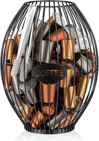 Uniclife K Cup Holder with Ice Tongs, Large Capacity Coffee Pod Holder for 10-30 Capsules, Metal Wire K Cup Organizer Coffee Pod Organizer, Storage Basket for Kitchen Office Accessories in Saudi Arabia