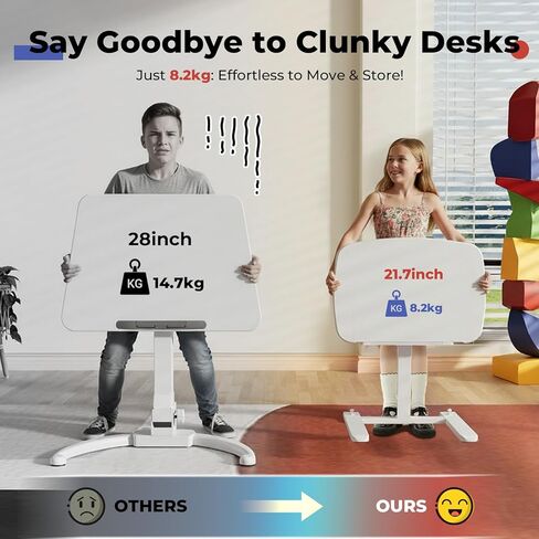 JOY Worker مكتب قائم متنقل صغير منخفض الارتفاع للأريكة، طاولة صينية تلفزيون قابلة للتعديل مع سطح مكتب MDF قابل للطي بزاوية 90 درجة، مكتب كمبيوتر محمول محمول مع قاعدة منخفضة وعجلات مخفية قابلة للقفل، أبيض in Kuwait