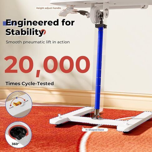 JOY Worker مكتب قائم متنقل صغير منخفض الارتفاع للأريكة، طاولة صينية تلفزيون قابلة للتعديل مع سطح مكتب MDF قابل للطي بزاوية 90 درجة، مكتب كمبيوتر محمول محمول مع قاعدة منخفضة وعجلات مخفية قابلة للقفل، أبيض in Kuwait