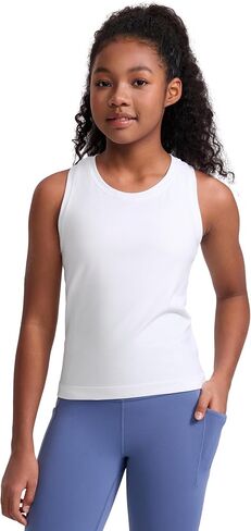 CRZ YOGA Girls Seamless Athletic Tank Tops Waist Length - Active Dance Casual Racerback Crew Neck Sleeveless Kids Teen in Saudi Arabia