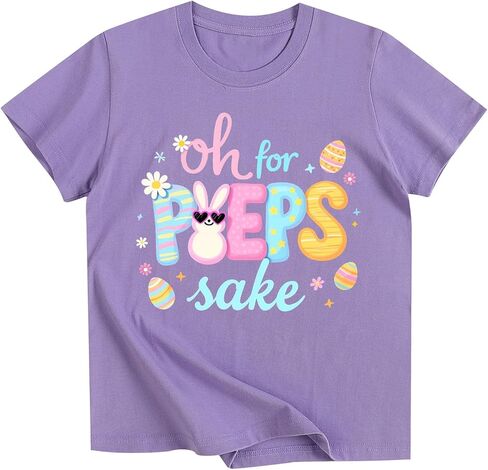 تي شيرت للفتيات الصغيرات لعيد الفصح على شكل أرنب من القطن بأكمام قصيرة من 3 إلى 13 سنة in Kuwait