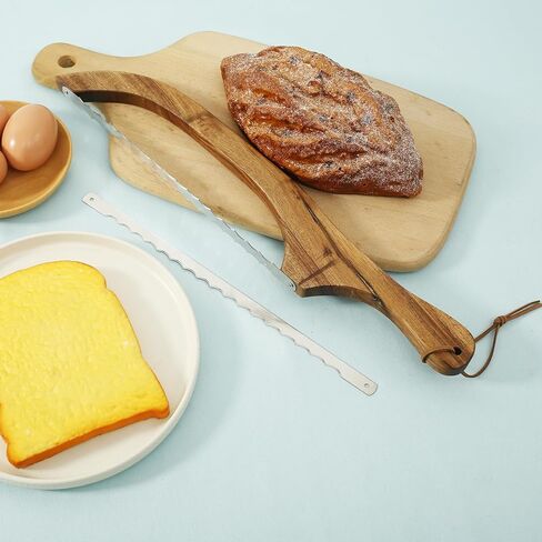 2 قطعة قطاعة الخبز المصنوعة من الفولاذ المقاوم للصدأ قطاعة الخبز العجين المخمر مع مقبض خشبي قاطع الخبز المسنن للخبز المنزلي in Kuwait