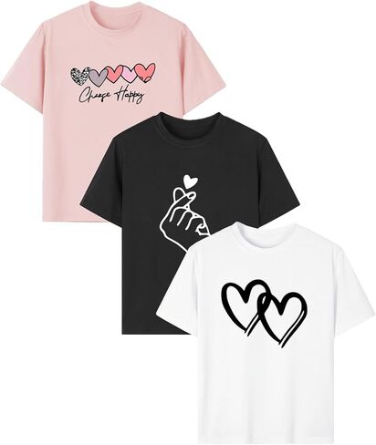 3-Pack Girls Short Sleeve Graphic Tees, Printed Crew Neck T-Shirts for Kids 8–14 in Saudi Arabia