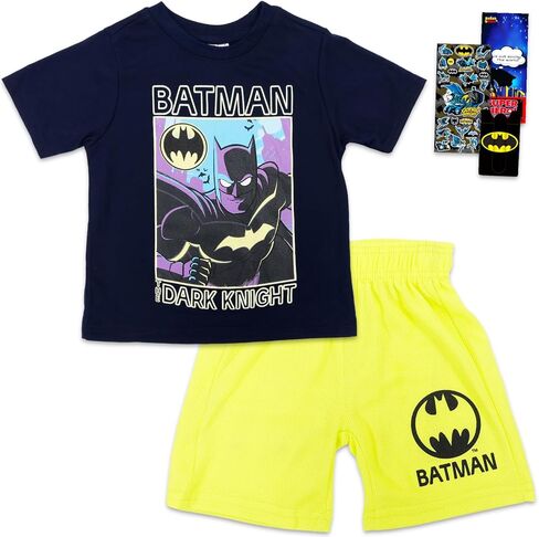 BATMAN Pajama Set for Boys - Bundle of Dark Knight T-Shirt and Shorts Size 2T-4T, Phone Wallet, Stickers, More PJ's for Boys, Kids, Toddlers in Saudi Arabia