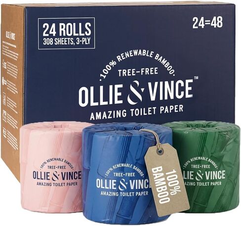 ورق تواليت أولي آند فينس بامبو | مستدام، صديق للبيئة، خالي من البلاستيك والأشجار، عضوي | 12 لفة، 3 طبقات، ناعمة، قوية وآمنة للتعفن، غير معطرة | مناديل الحمام الفاخرة in Kuwait