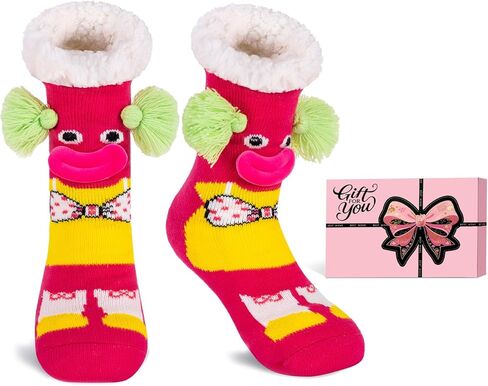 جوارب شبشب غامضة مع صندوق هدايا، منفوش، دافئ، غير قابل للانزلاق، هدايا مضحكة، هدايا عيد الميلاد للنساء المراهقات in Kuwait