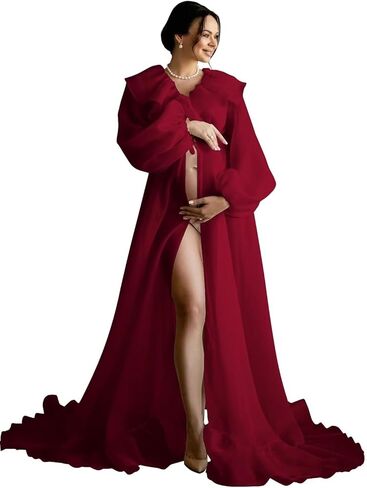 فستان الأمومة لالتقاط الصور، ملابس داخلية شفافة من الأورجانزا، رداء طويل الأكمام لحفلات استقبال المولود الجديد، فساتين الحمل in Kuwait