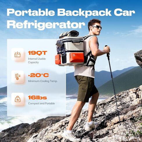 Portable Backpack Car Refrigerator, DC 12V Electric Fridge and Freezer,Electric Cooler,AC 110V 19QT/18L Compressor Cooler, Quick Freeze -4~68℉ for Truck,Van,RV,Camping and Outdoor Travel Use in Kuwait