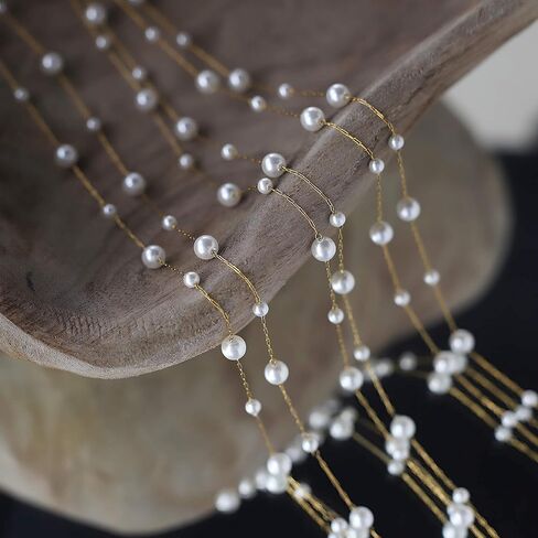 قلادات اللؤلؤ للنساء، قلادة أنيقة من اللؤلؤ بطبقات أنيقة، قلادة أنيقة مصنوعة يدويًا من الذهب واللؤلؤ للمجوهرات المميزة in Kuwait