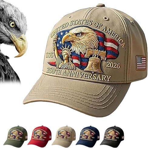United States 250th Anniversary Hat Made in USA, Bald Eagle Embroidery Patriotic Baseball, Eagle & Liberty in Saudi Arabia