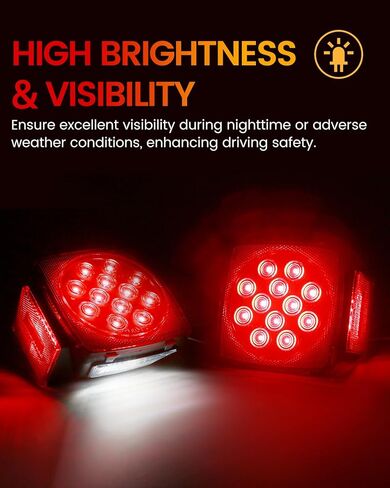 مجموعة مصابيح LED للمقطورة الغاطسة - 2x أضواء مربعة للإيقاف/الانعطاف/الفرامل/لوحة الترخيص، شريط ضوء فرامل خلفي مقاس 14.25 بوصة، 6x أضواء علامة صغيرة، حزام أسلاك بطول 25 قدمًا مع موصل بأربعة أقطاب، مجموعة تثبيت in Kuwait