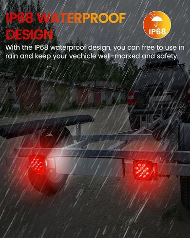 مجموعة مصابيح LED للمقطورة الغاطسة - 2x أضواء مربعة للإيقاف/الانعطاف/الفرامل/لوحة الترخيص، شريط ضوء فرامل خلفي مقاس 14.25 بوصة، 6x أضواء علامة صغيرة، حزام أسلاك بطول 25 قدمًا مع موصل بأربعة أقطاب، مجموعة تثبيت in Kuwait