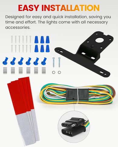 مجموعة مصابيح LED للمقطورة الغاطسة - 2x أضواء مربعة للإيقاف/الانعطاف/الفرامل/لوحة الترخيص، شريط ضوء فرامل خلفي مقاس 14.25 بوصة، 6x أضواء علامة صغيرة، حزام أسلاك بطول 25 قدمًا مع موصل بأربعة أقطاب، مجموعة تثبيت in Kuwait