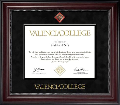 Valencia College Diploma Frame - Cherry Finish Wood with Bead Frame with Black Suede Mat. Color Medallion and Gold Embossed Seal in Kuwait