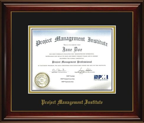 Project Management Institute PMI Diploma Frame - Glossy Mahogany Wood Frame with Gold Accent Lines in Kuwait