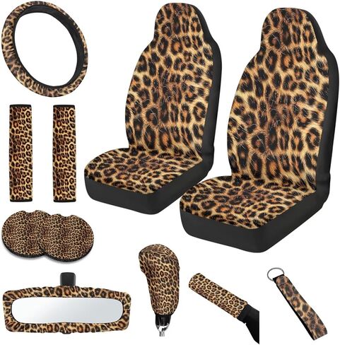 Cute Highland Cow 11 Pack Car Seat Covers Full Set Front Seat Cover Car Steering Wheel Cover Auto Seat Belt Cover Gear Lever Cover Cars Rear View Mirror Cover for Cars SUV in Kuwait