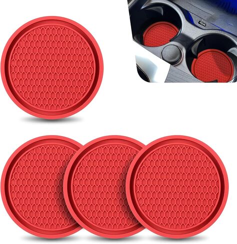 4 PCS Automobile Cup Holder Coaster, 2.75 Inch Cup Holders Embedded in Ornaments Coaster Accessories, PVC Soft Glue Non Slip Shockproof, Suitable for Most Cars, SUVs, Trucks (Red) in Saudi Arabia