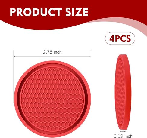 4 PCS Automobile Cup Holder Coaster, 2.75 Inch Cup Holders Embedded in Ornaments Coaster Accessories, PVC Soft Glue Non Slip Shockproof, Suitable for Most Cars, SUVs, Trucks (Red) in Saudi Arabia
