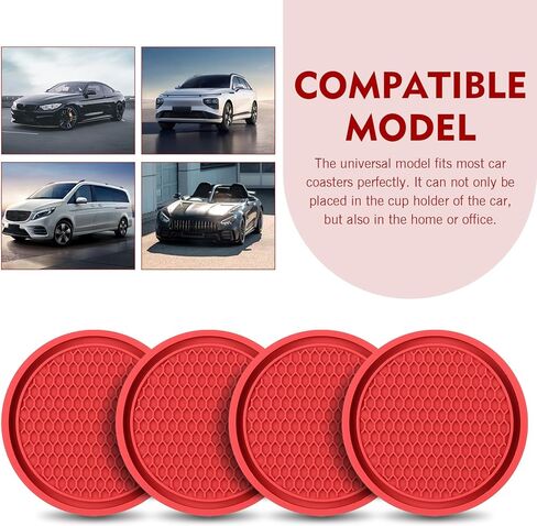 4 PCS Automobile Cup Holder Coaster, 2.75 Inch Cup Holders Embedded in Ornaments Coaster Accessories, PVC Soft Glue Non Slip Shockproof, Suitable for Most Cars, SUVs, Trucks (Red) in Saudi Arabia