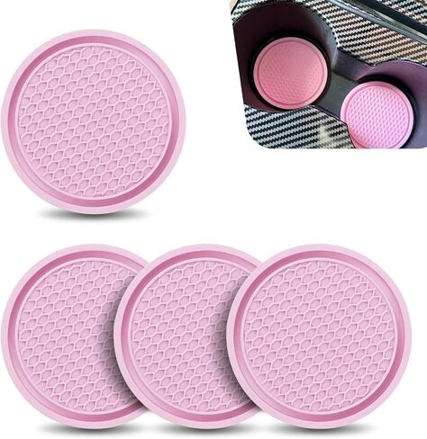 4 PCS Automobile Cup Holder Coaster, 2.75 Inch Cup Holders Embedded in Ornaments Coaster Accessories, PVC Soft Glue Non Slip Shockproof, Suitable for Most Cars, SUVs, Trucks (Red) in Saudi Arabia