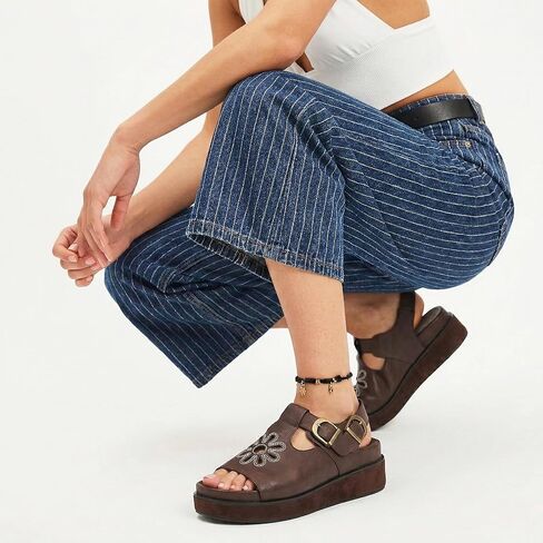 Brown Flower Platform Sandals for Women with Adjustable Buckle Back Strap Comfort Summer Open Toe Slip on Slingback T-Strap Beach Sandals. in Saudi Arabia