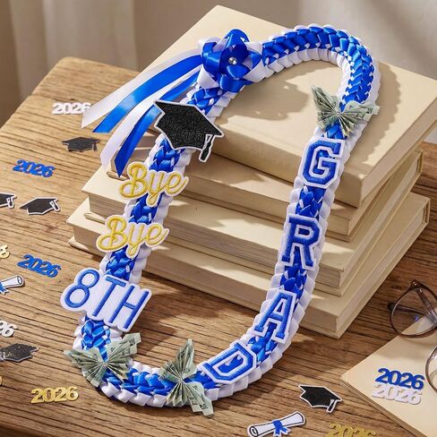 8th Grade 2026 Graduation Leis Class of 2026 Graduation Ribbon Leis 47 Inch 8th Grade Braided Ribbon Necklace Decorations for High School University Grad Party Accessories in Saudi Arabia