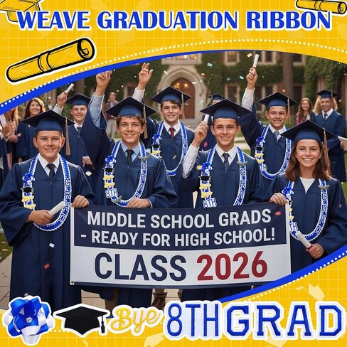 8th Grade 2026 Graduation Leis Class of 2026 Graduation Ribbon Leis 47 Inch 8th Grade Braided Ribbon Necklace Decorations for High School University Grad Party Accessories in Saudi Arabia