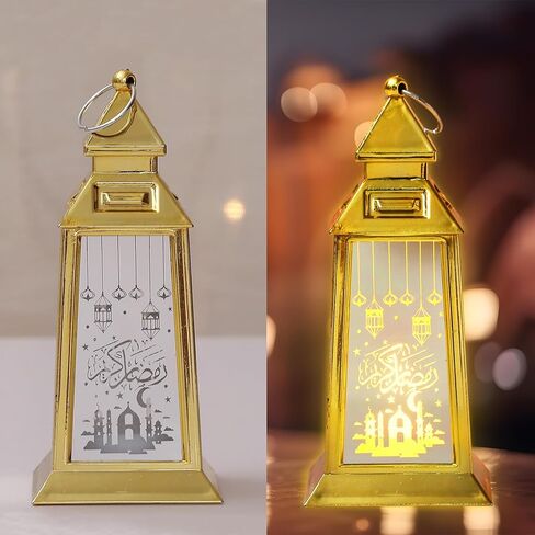 ALIBBON 2 Pcs Ramadan Lantern Small Gold Candle Lantern Decorative Hanging Lanterns Eid Mubarak Lanterns Moon Castle Ramadan Decorations for Home Indoor Outdoor Table Decor in Saudi Arabia