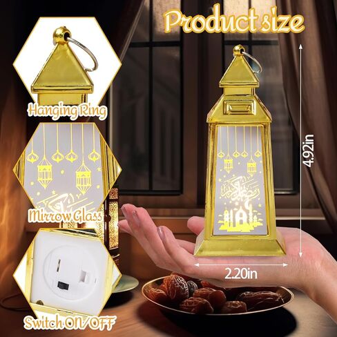 ALIBBON 2 Pcs Ramadan Lantern Small Gold Candle Lantern Decorative Hanging Lanterns Eid Mubarak Lanterns Moon Castle Ramadan Decorations for Home Indoor Outdoor Table Decor in Saudi Arabia