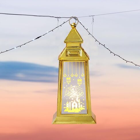 ALIBBON 2 Pcs Ramadan Lantern Small Gold Candle Lantern Decorative Hanging Lanterns Eid Mubarak Lanterns Moon Castle Ramadan Decorations for Home Indoor Outdoor Table Decor in Saudi Arabia