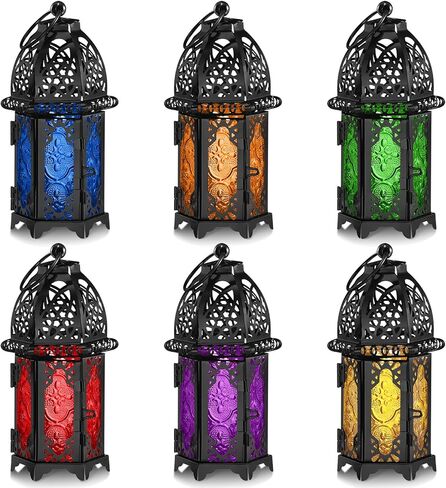 Mumufy 12 Pcs Ramadan Lantern Ramadan Decorations for Home Gold Moroccan Lamp Decor Vintage Lanterns Decorative Eid Mubarak Hanging Candle Lantern for Eid Party Decor (Gold) in Saudi Arabia