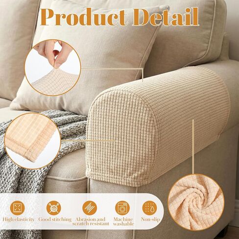 Couch Armrest Covers,Soft Sofa Arm Covers Set of 2, Stretch Arm Chair Cover for Recliners for Protect Chairs/Sofas Machine Washable, Khaki in Saudi Arabia