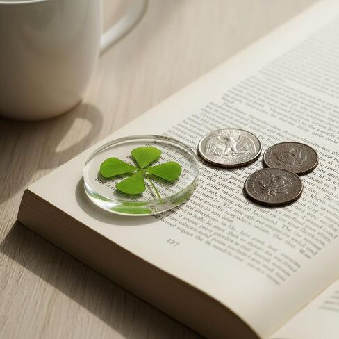 St. Patrick's Day Real Four Leaf Clover, Good Luck Charm Pocket Token, Irish Gifts for Friends, Family, 1.96" (Large Size - Real Four Leaf Clover Pocket Token) in Saudi Arabia