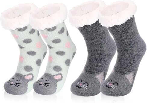 Fuzzy Slipper Socks for Women with Grippers, 2 Pair Winter Warm Cozy Fuzzy Slipper Soft Fluffy Sleep Socks for Women Girls in Saudi Arabia