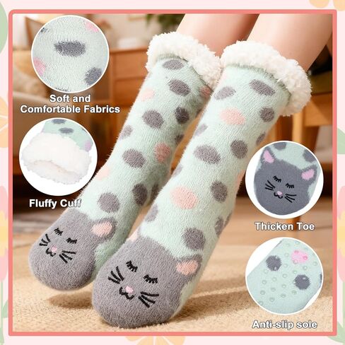 Fuzzy Slipper Socks for Women with Grippers, 2 Pair Winter Warm Cozy Fuzzy Slipper Soft Fluffy Sleep Socks for Women Girls in Saudi Arabia