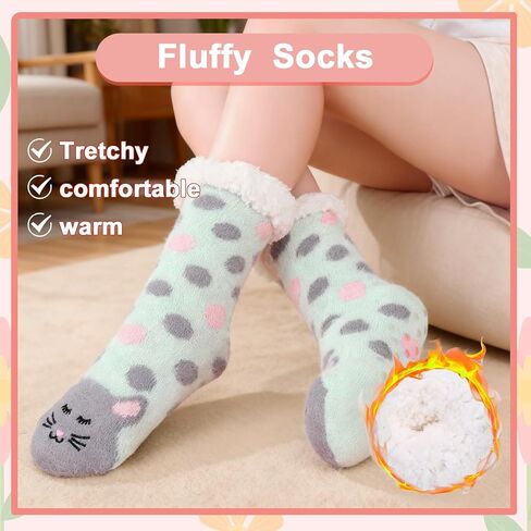Fuzzy Slipper Socks for Women with Grippers, 2 Pair Winter Warm Cozy Fuzzy Slipper Soft Fluffy Sleep Socks for Women Girls in Saudi Arabia