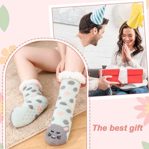 Fuzzy Slipper Socks for Women with Grippers, 2 Pair Winter Warm Cozy Fuzzy Slipper Soft Fluffy Sleep Socks for Women Girls in Saudi Arabia