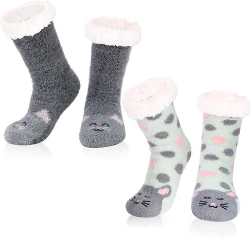 Fuzzy Slipper Socks for Women with Grippers, 2 Pair Winter Warm Cozy Fuzzy Slipper Soft Fluffy Sleep Socks for Women Girls in Saudi Arabia