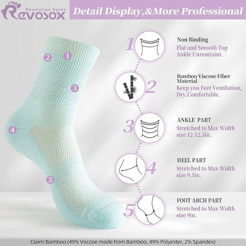 Diabetic Socks for Women Men,5 Pairs Non Binding Diabetic Ankle Wide Stretchy Loose Seamless Socks 7-9 9-11 in Kuwait