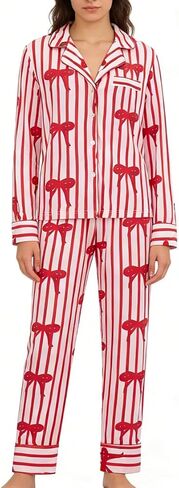 Juakoso Valentine's Day Pajamas Sets Women Cute Pink Heart Print Pjs Sets Shirt Top Pants 2 Piece Sets Sleepwear in Saudi Arabia