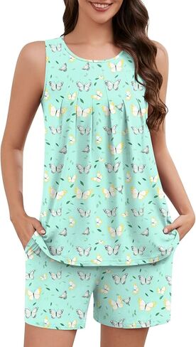 Pajamas for Women Sets 2 Piece Summer Pjs Sets Sleeveless Sleepwear Ladies Short Lounge Outfits with Pockets in Saudi Arabia