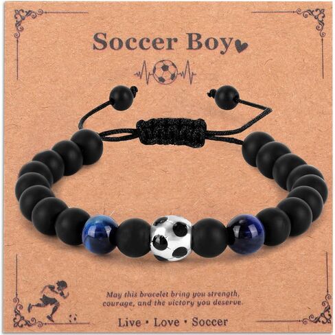 Soccer Bracelet with Card, Adjustable Sport Charm Bracelet Dainty Sport Theme Jewelry Football Team Accessories for Father Players Fans Birthday Holiday Graduation Jewelry Gifts in Saudi Arabia