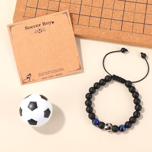 Soccer Bracelet with Card, Adjustable Sport Charm Bracelet Dainty Sport Theme Jewelry Football Team Accessories for Father Players Fans Birthday Holiday Graduation Jewelry Gifts in Saudi Arabia