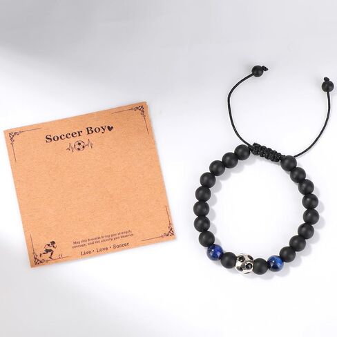 Soccer Bracelet with Card, Adjustable Sport Charm Bracelet Dainty Sport Theme Jewelry Football Team Accessories for Father Players Fans Birthday Holiday Graduation Jewelry Gifts in Saudi Arabia