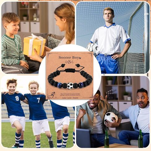 Soccer Bracelet with Card, Adjustable Sport Charm Bracelet Dainty Sport Theme Jewelry Football Team Accessories for Father Players Fans Birthday Holiday Graduation Jewelry Gifts in Saudi Arabia