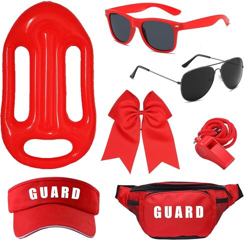 7 Pcs Guard Costume Set for Women Men Fanny Pack Sunglasses Whistle Lifeguard Accessories for Cosplay Party Dress Up in Kuwait